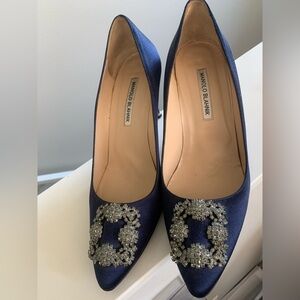 Manolo Blahnik Midnight Blue Heels with Sparkling Embellishments